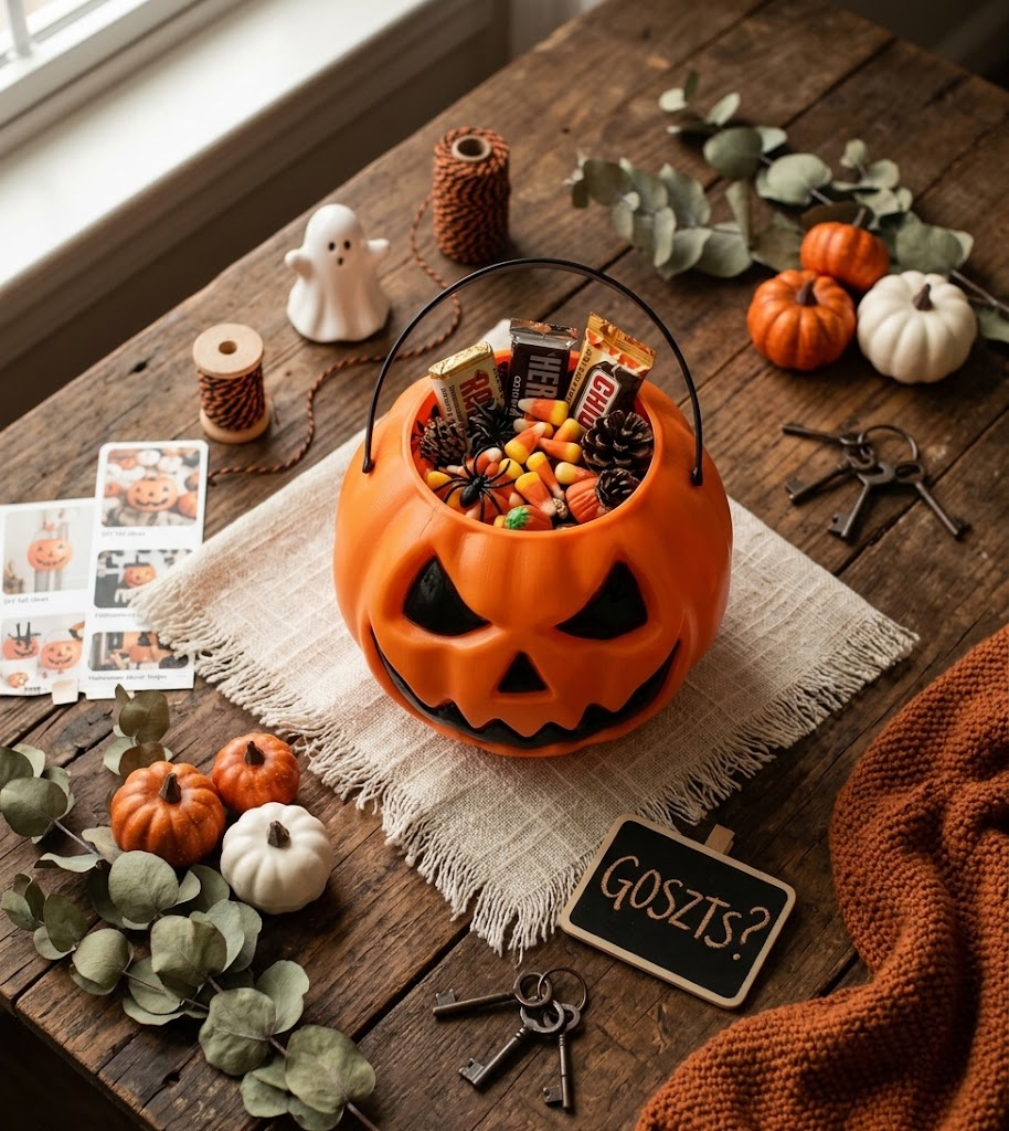Balde Abóbora Grande Decoração Halloween Cesto 17cm